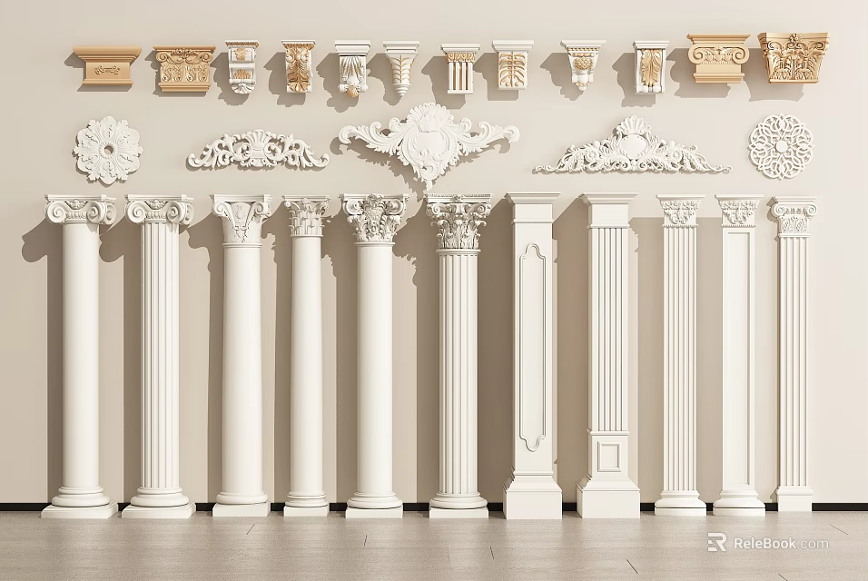 Elegant Roman Columns Collection Showcasing Decorative Capitals And Classic Styles 3d model 