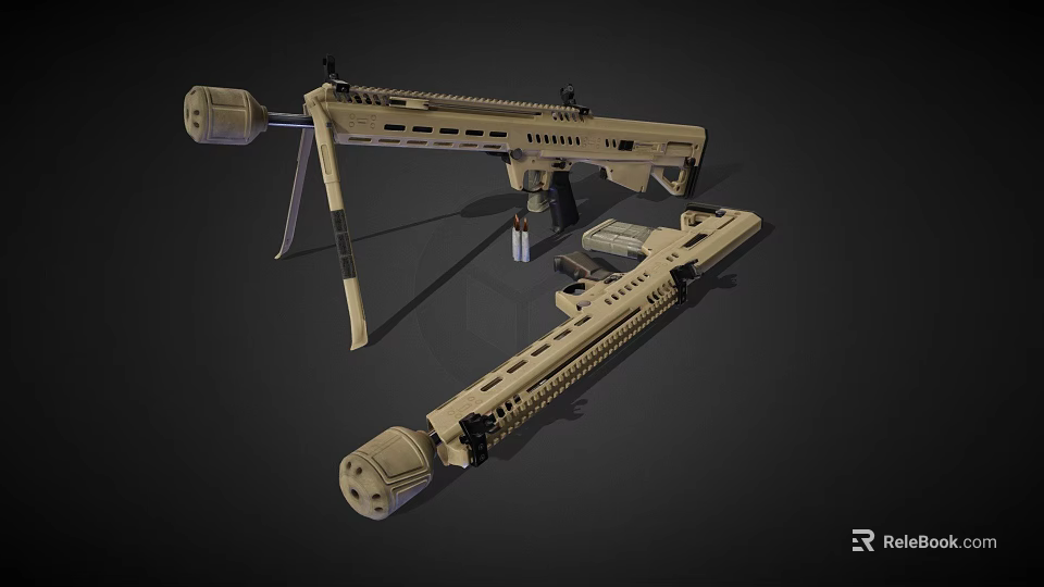 Modern Desert Tan Tactical Rifle with Bipod Scope Magazine and 3D Render Design 3d model 