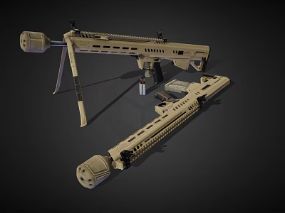 Modern Desert Tan Tactical Rifle with Bipod Scope Magazine and 3D Render Design 3d model