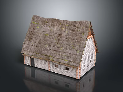 Traditional Small House With Thatched Roof White Walls And Small Windows 3d model