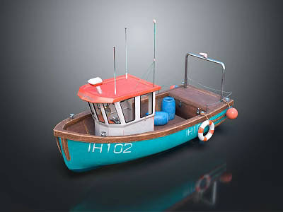 Blue And Brown Yacht Featuring Red Top Cabin Lifebuoy IH102 3d model