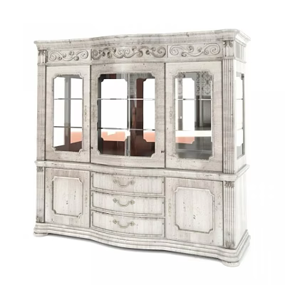 Classic White Wine Cabinet With Carved Details Glass Doors Drawers And Cabinet Doors 3d model
