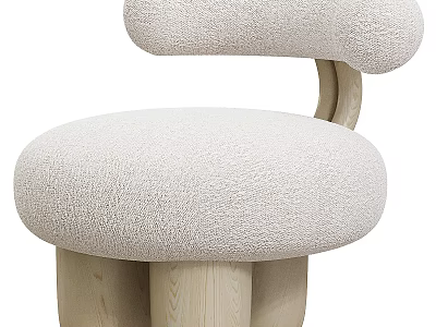 Cozy Accent Chair With Cream Plush Fabric And Rounded Wooden Legs 3d model