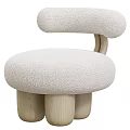 Cozy Accent Chair With Cream Plush Fabric And Rounded Wooden Legs
