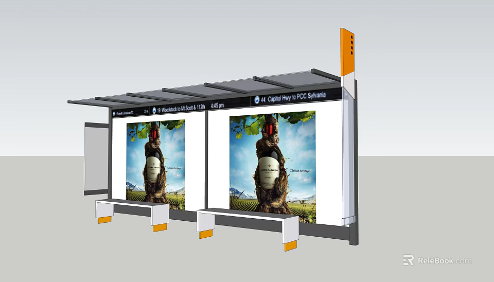 Modern Bus Stop Shelter With Advertising Billboards Displaying Bus 3d model 