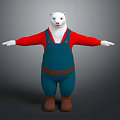 Cartoon Polar Bear Character In Red Shirt Blue Overalls And Brown Boots With Arms Outstretched