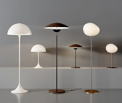 Modern Lamp Combination With Dome And Spherical Shades Floor And Table Lamps Metal Wooden Bases 3d model