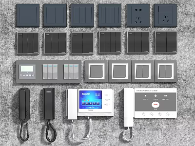 Modern Switch Panels With Various Designs Sockets Intercom And Control Systems 3d model