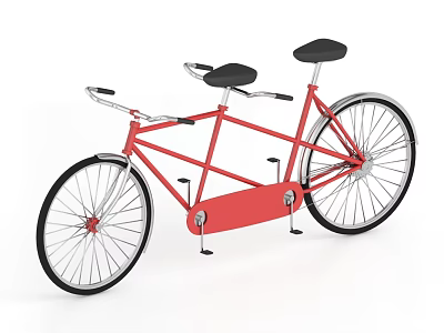 Red Tandem Bicycle With Two Black Seats And White Wheels Frame Design 3d model