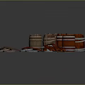 Wooden Barrel Ornamental Decor Set With Red Brown Straps And Decorative Rings