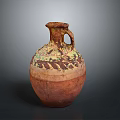 Hand Carved Artisanal Clay Pot With Colorful Patterns And Decorative Handle