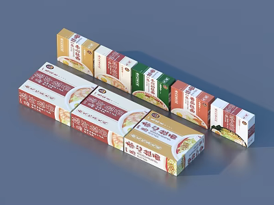 Colorful Household Product Packaging Boxes With Assorted Designs And Stacked Arrangement 3d model