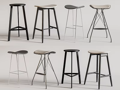 Stylish Modern Bar Stools In Various Designs With Metal And Wooden Frames 3d model