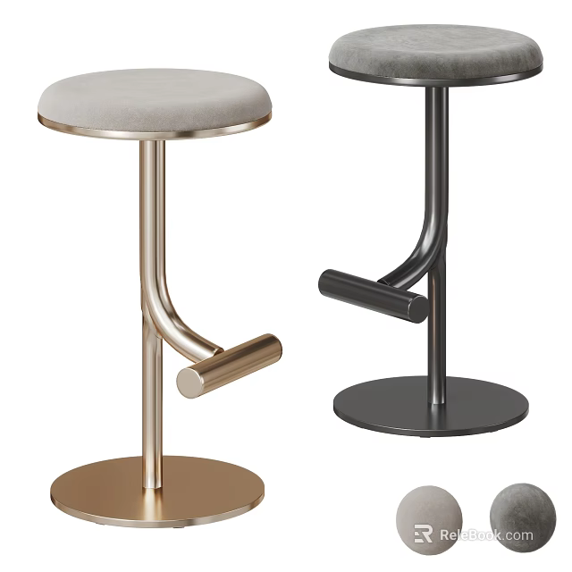 Modern Gold and Black Bar Stools with Metal Frame Upholstered Seat and Footrest 3d model 