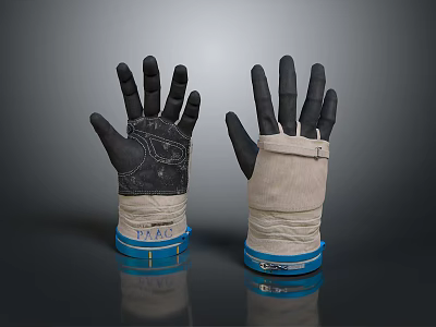 Work Safety Heat Resistant Gloves With Black Palm And Beige Canvas Cuff Blue Trim 3d model