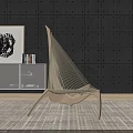 Elegant Modern Leisure Chair With Wooden Frame And Rattan Weave In Living Room Interior