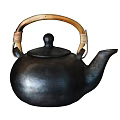 Sleek Modern Black Teapot With Wooden Handle Metal Accents And Smooth Surface