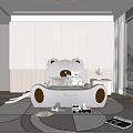 Kids Room Interior With Bear Shaped Bed Slide Steps And Stuffed Toys On Soft Rug