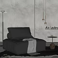 Modern Single Leather Sofa Design With Floor Lamp Side Table And Blanket Rug 3d model