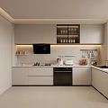 Modern Kitchen Interior With Light Cabinetry White Countertops Range Hood And Appliances