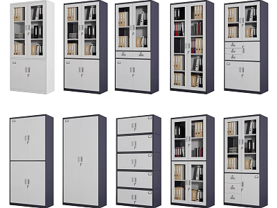 Modern Bookcase Collection With Multiple Shelves Door Design And Storage Solutions 3d model
