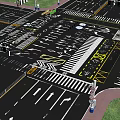 Urban Intersection Road Infrastructure Including Traffic Lights Zebra Crossings Lane Markings Bicycle Lanes and Arrows