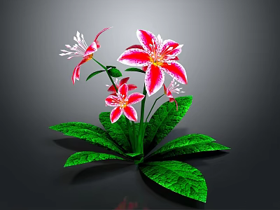 Stunning Red And White Lilies With Green Leaves And Multiple Fresh Blooms 3d model