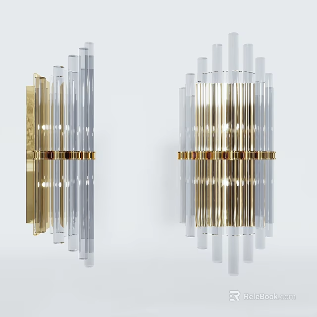 Modern Wall Lamps with Gold Metal and Transparent Glass Striped Design for Interior Decoration 3d model 