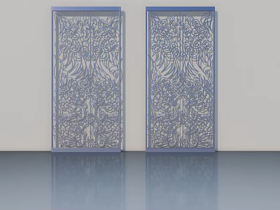Modern Swing Doors With Intricate Floral Patterns And Blue White Panels 3d model