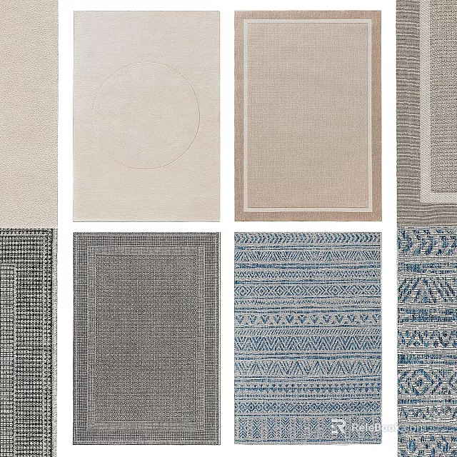 Modern Square Rugs With Geometric Patterns Textured Surfaces And Neutral Blue Tones 3d model