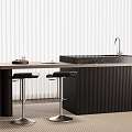 Modern Kitchen Marble Island With Black Cabinet Sink Bar Stools And White Blinds