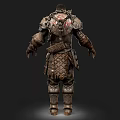 Man In Medieval Heavy Warrior Armor Suit With Metal Plates And Leather Straps