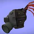 Gray Fire Equipment Gas Mask with Red Plume Filter Canisters and Clear Goggles