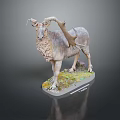 Detailed Animal Statue Featuring Large Horns Mossy Base And Realistic Fur Texture