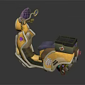 Stylish Yellow Motorcycle Scooter With Purple Seat Storage Box And Modern Design Features