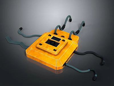 Orange Industrial Device With Rectangular Body Black Panel And Curved Pipes 3d model