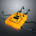 Orange Industrial Device With Rectangular Body Black Panel And Curved Pipes