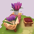 Purple Pink Lavender Flowers In Vase On Wooden Table With Checkered Cloth And Green Grass