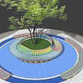Colorful Tree Planter Design Featuring Wavy Edges Blue Ground And Walkway 3d model