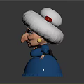 Cartoon Style Old Woman With White Hair Blue Dress And Pearl Earrings