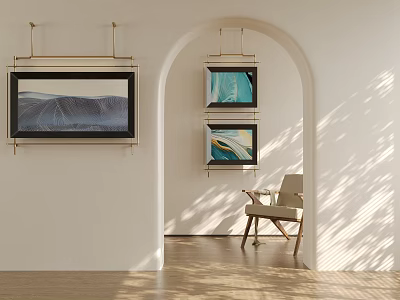 Elegant Interior Space With Arched Doorway Wall Art Chair And Sunlit Wooden Floor 3d model