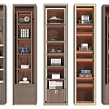 Modern Wooden Decorative Display Cabinets With Multiple Shelves And Decorative Items