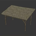 Sturdy Textured Table With Striped Surface And Metal Folding Legs