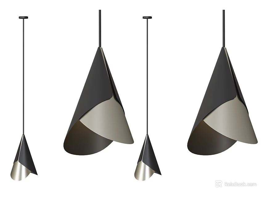 Modern Geometric Pendant Lights with Black and Silver Curved Shades for Contemporary Interiors 3d model 