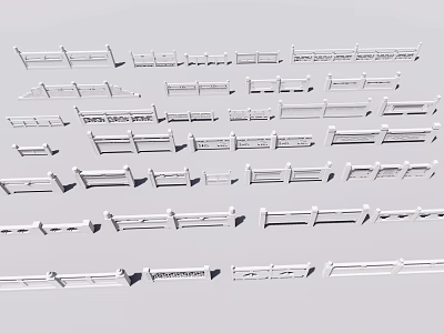 Collection of White Fences with Various Styles and Different Designs 3d model
