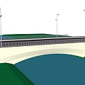Scenic Arch Bridge Over River With Greenery Trees Cars And Pedestrians