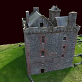 Ancient Castle Architecture With Historic Towers Stone Walls And Green Grassland Ruins