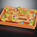 Miniature Tropical Scene With Palm Trees Brick Walls Small Buildings And Paths