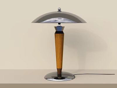 Modern Table Lamp With Wooden Stem And Silver Base Silver Dome Lampshade For Home Decor 3d model