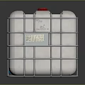 White IBC Tote With Metal Frame Red Cap And Warning Labels 3d model